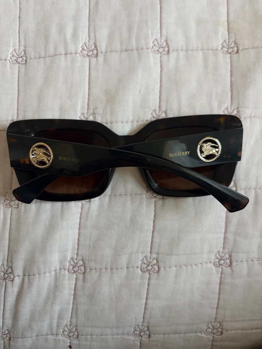 Burberry Tortoiseshell Rectangular Women’s Sunglasses with Gold Medallion